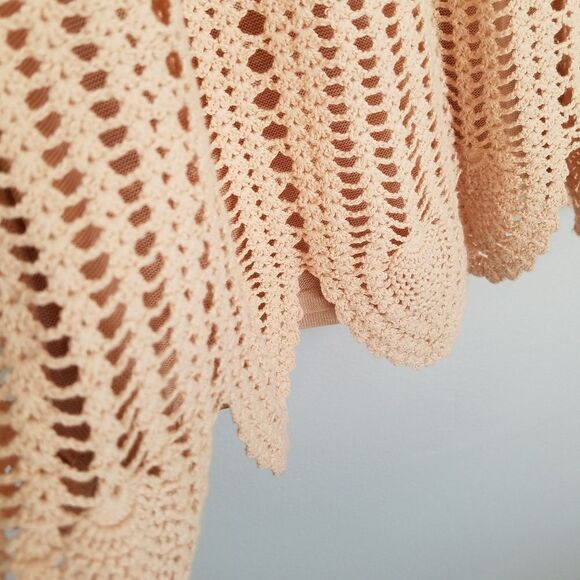 Temperley London Blush Peach Linen Cotton Blend Boho Cottagecore Crochet Dress 6 - Picture 12 of 15